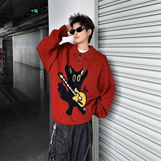美式猫咪提花polo领毛衣男宽松休闲软糯慵懒针织衫MY09568-P58，男装针织衫/毛衣，星座308B-2