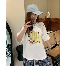 万针全刺绣工艺抖音得物高品质260克重磅纯棉双纱美式高街短袖T恤，男装T恤，电商A486