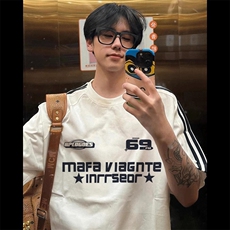 夏季美式高街重磅纯棉三条杠织带撞色男女短袖T恤STG195特P25，男装T恤，电商A486