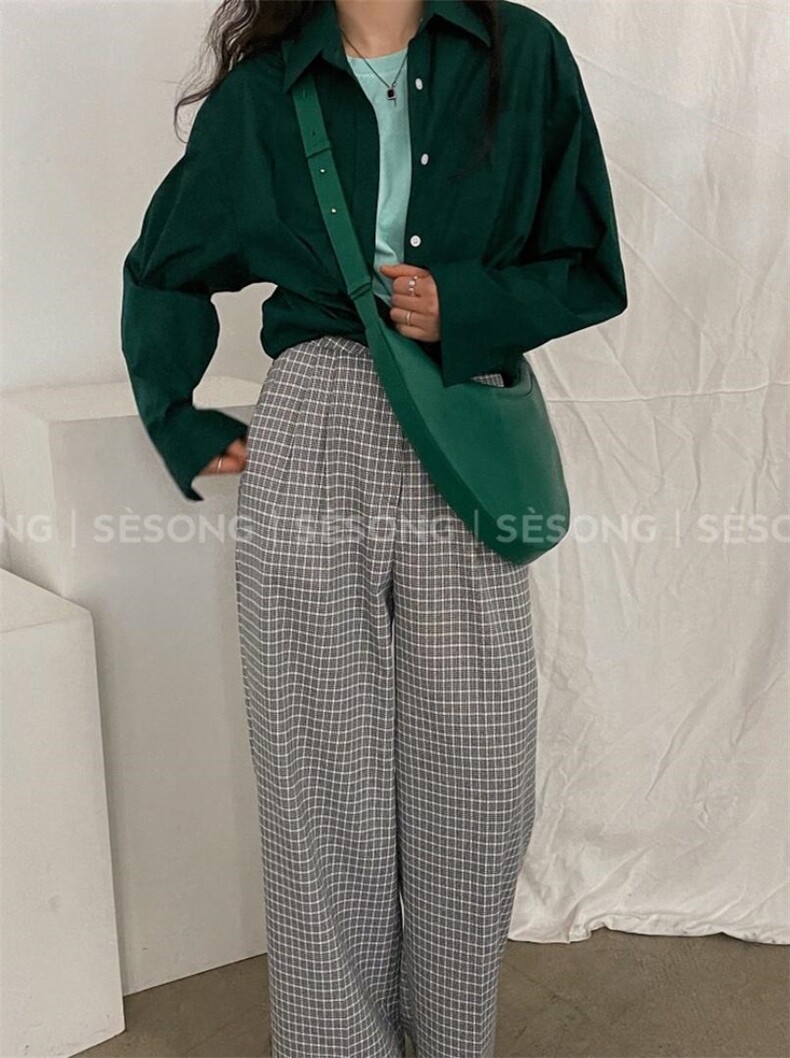 春款 衬衫?格子西裤,女装衬衫,SESONG
