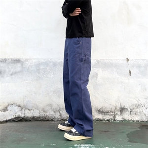 美式复古多口袋工装牛仔裤男春秋款高街设计感高腰宽松休闲直筒裤图片