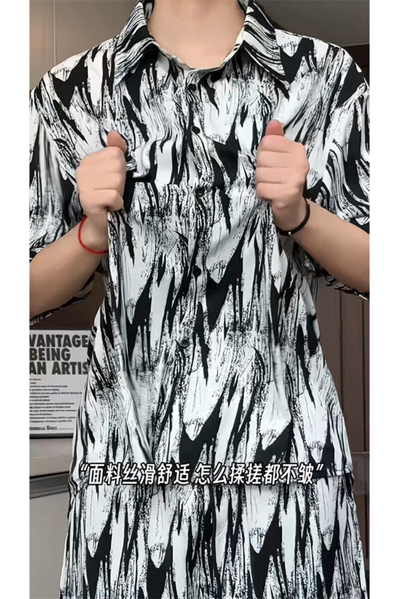 短袖衬衫男+短裤男套装男100%聚酯纤维M-5XL大码TZ78721P50控98,男装牛仔裤,星座226-1