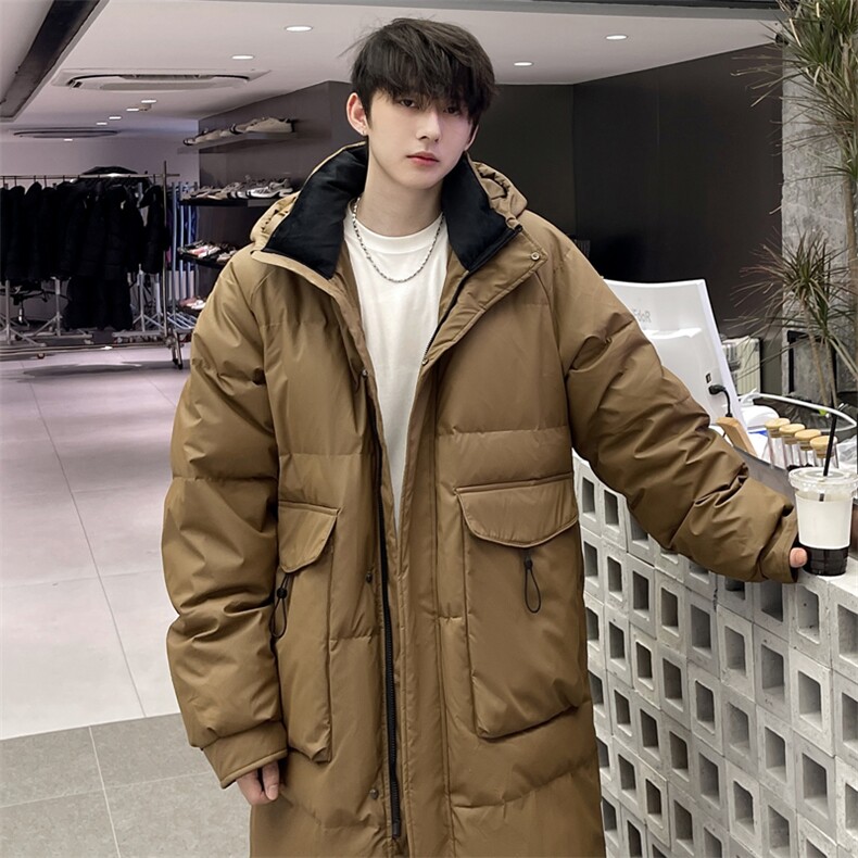 羽绒服男冬季新款港风宽松长款连帽白鸭绒外套YR928-P180(控价208，男装羽绒服，星座214-3