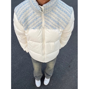 白色小香风拼接棉服男冬季加厚保暖面包服高级感立领棉衣外套图片