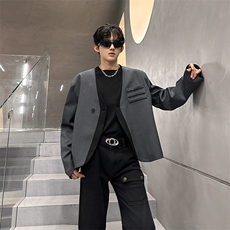 现货短款设计拼色潮男单品单粒扣小西装A071-4009-P98，男装西服套装，电商A071
