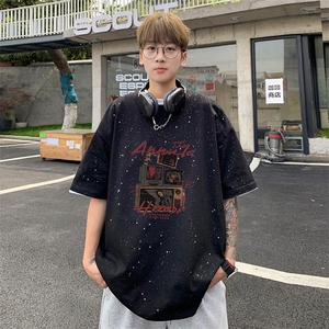 量大优供抖音视频 支持得物配合二开美式满天星亮片短袖T恤MTX321图片