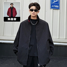 特批P55无差价时尚百搭痞帅满天星条纹两面穿男大码夹克外套J2664，男装夹克，电商A001