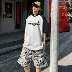 抖音得物高品质二开240克宽松纯棉美式潮牌插肩袖拼接短袖T恤，男装T恤，电商A486