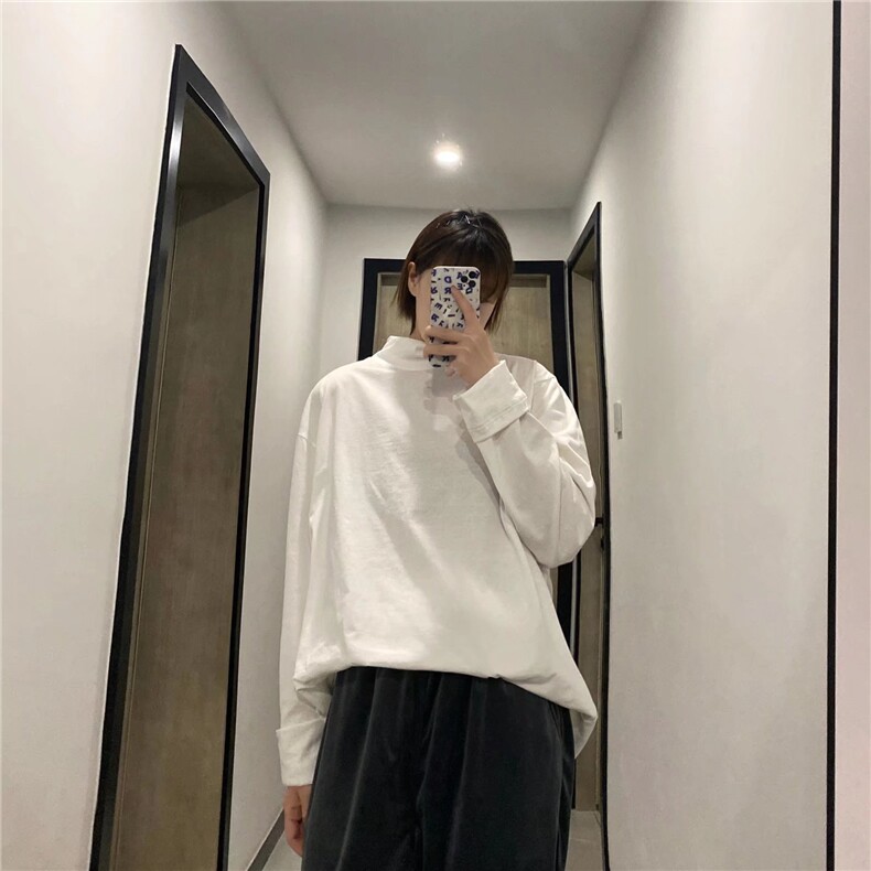 纯色简约宽松长袖T恤男女春秋新款设计感开叉T103P32，男装T恤，星座1116-2