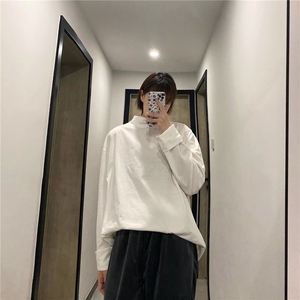 纯色简约宽松长袖T恤男女春秋新款设计感开叉T103P32图片