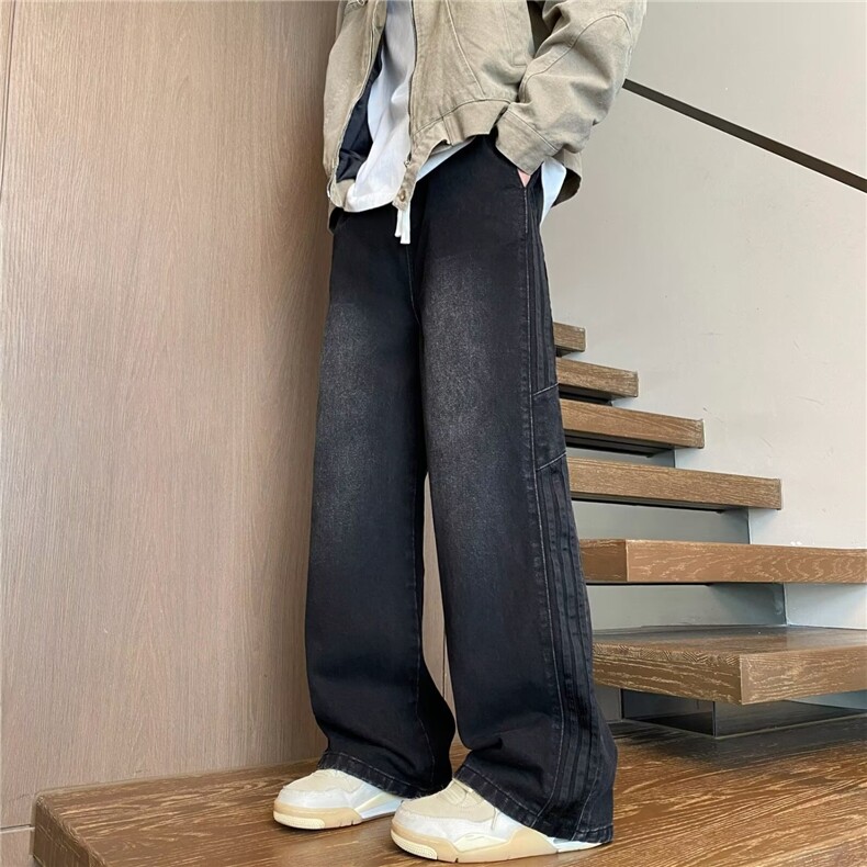 潮牌高街美式做旧水洗条纹牛仔裤男复古宽松拖地长裤GY731-P45,男装牛仔裤,星座1001-1