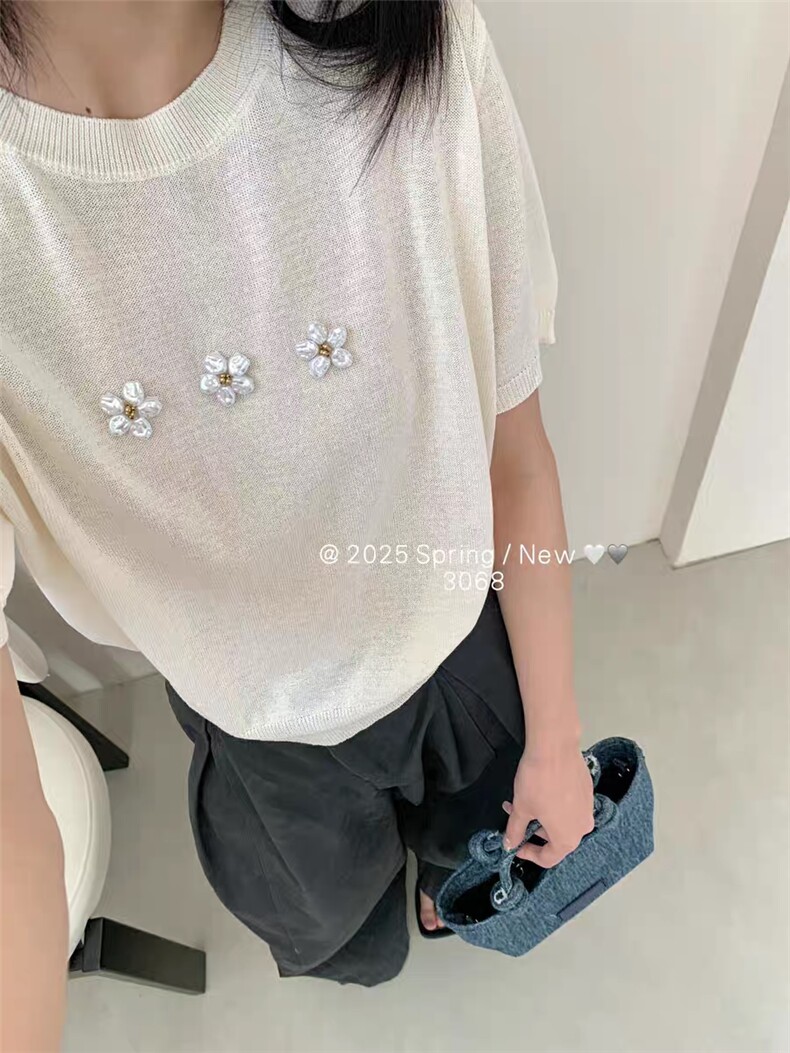 高档夏季新款t恤女短袖圆领宽松休闲正肩穿搭简约洋气小众ins,女装T恤,唐诺