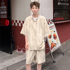 2025夏季新款扎染美式冰丝五分袖短裤套装潮流TZ5622/特P50杏2，男装牛仔裤，电商A094