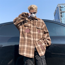 美式复古格子衬衫男宽松春秋休闲百搭外套潮男，男装衬衫，星座716-3