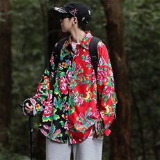 鸳鸯东北大花衬衫男长袖春秋季中国风国潮设计感伴郎服兄弟装衬衣，男装衬衫，星座115A(原星座507）