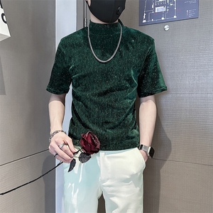 半高领T恤男短袖修身打底衫满天星烫钻社会小伙301C-DT75-P58图片