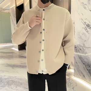 秋冬简约圆领针织毛衣男时尚休闲外套假两件开衫 M886图片