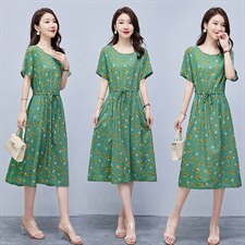 连衣裙2022年夏季潮流舒适简约时尚中长款圆领碎花，女装连衣裙，贵人树