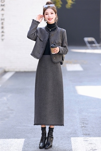 洋气减龄小香风套装裙子2026秋装新款女装外套毛呢半身裙穿搭图片