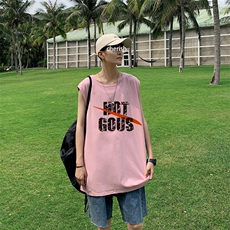 ！港风2023夏季无袖背心男加肥加大码宽松短袖T恤男BX267-P20，男装背心/马甲，电商B371