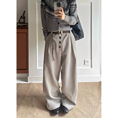 老钱风千鸟格排扣A字西裤男女秋季裤子慵懒松弛感阔腿裤XK37，男装西裤，星座1116A（原606A-3）