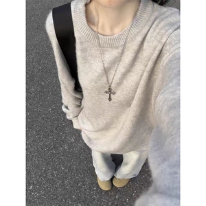 重磅秋冬男女纯色打底针织衫圆领套头半高领毛衣美式复古休闲上衣图片