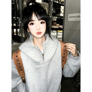 抖音得物高品质二开 25秋冬美式高街重磅结构高领连帽卫衣外套W62图片