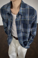 秋季新款小众设计格子长袖宽松翻领衬衫外套男C5532-特P40控78，男装衬衫，电商A001