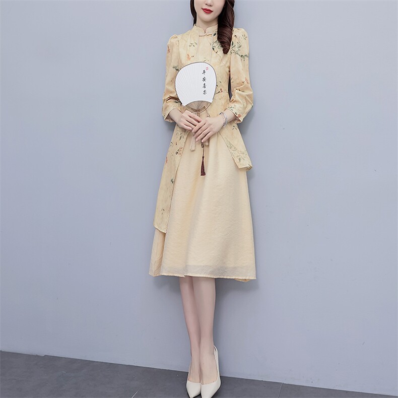 芷墨春夏新款复古新中式假两件连衣裙超仙改良日常旗袍连衣裙女,商品下架区,芷墨服饰