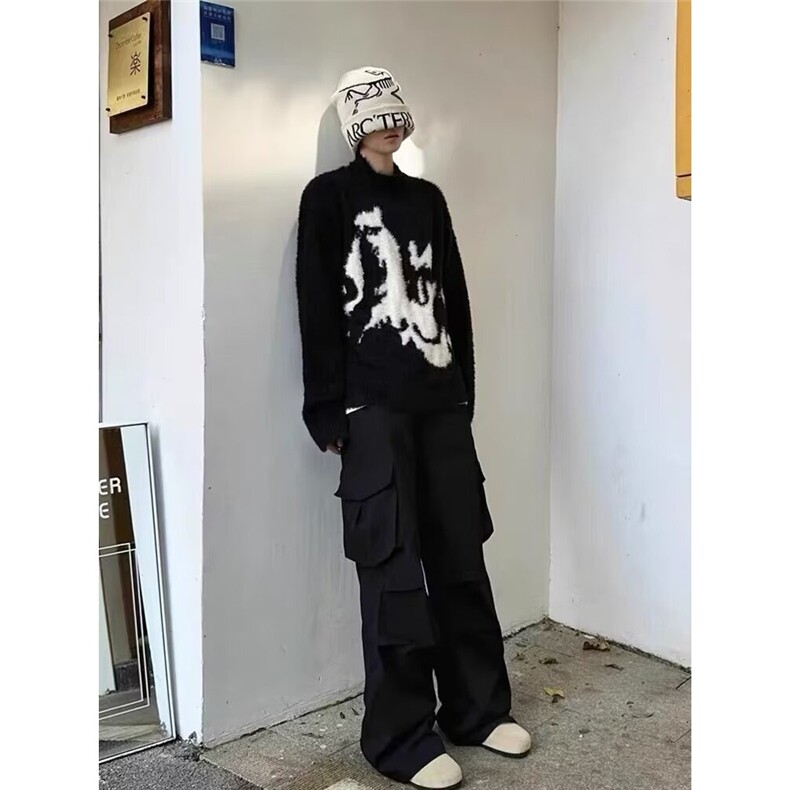 欧美小众高级感毛衣男宽松氛围感圆领套头针织衫情侣上衣,男装针织衫/毛衣,星座506A