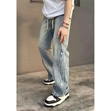 美式牛仔裤男生垂感阔腿宽松高街潮牌拼接解构休闲长裤子N785，男装牛仔裤，星座1116A（原606A-3）