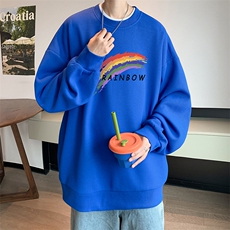 华夫格卫衣圆领卫衣男大码长袖t恤男外套HW76064-P30加绒款-P40，男装卫衣，电商A040