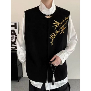 新中式风金竹刺绣马甲男装订婚礼服男立领盘扣唐装 M8283图片