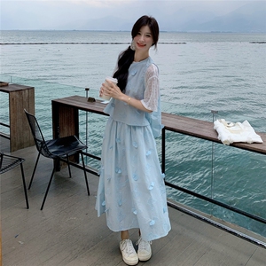 蕾丝短袖立体蝴蝶马甲半身裙三件套2591P195K288图片