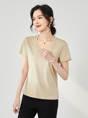 夏季清爽知性简约大方纯色短袖打底T恤，女装T恤，硕诚羊绒