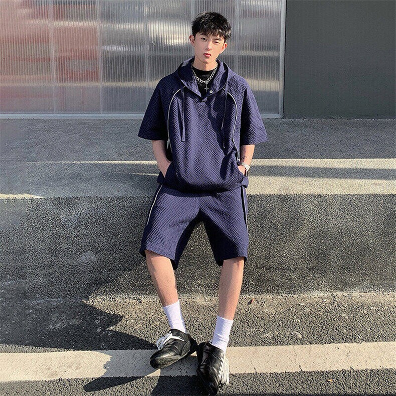 新款休闲带帽短袖短裤套装，男装休闲套装，星座1206-1（原A206-1）