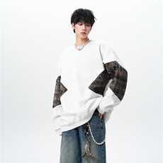 8XL-M春秋季圆领拼接撞色民族风卫衣男新款潮牌上衣服WY005P58，男装民族服装，电商B312