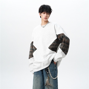 8XL-M 春秋季圆领拼接撞色民族风卫衣男新款潮牌上衣服WY005P58图片