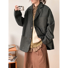 2024新款复古细格纹西服宽松休闲小西装外套街头现货W8503-P54，男装西服，星座512-4