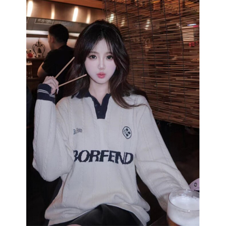 复古学院风撞色POLO领毛衣男女秋冬季潮牌百搭针织衫M259，男装Polo衫，星座1116A（原606A-3）