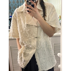 潮风新中式毛边短袖衬衫男夏季宽松小众上衣C3390，男装衬衫，星座1116A（原606A-3）