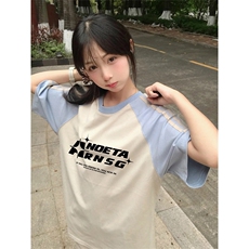 抖音得物品质二开240克宽松纯棉美式潮牌插肩三杠织带短袖T恤，男装T恤，电商A486-1