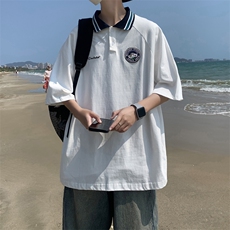 T323-P31夏季宽松型刺绣polo冰丝五分袖，男装T恤，星座1501-1