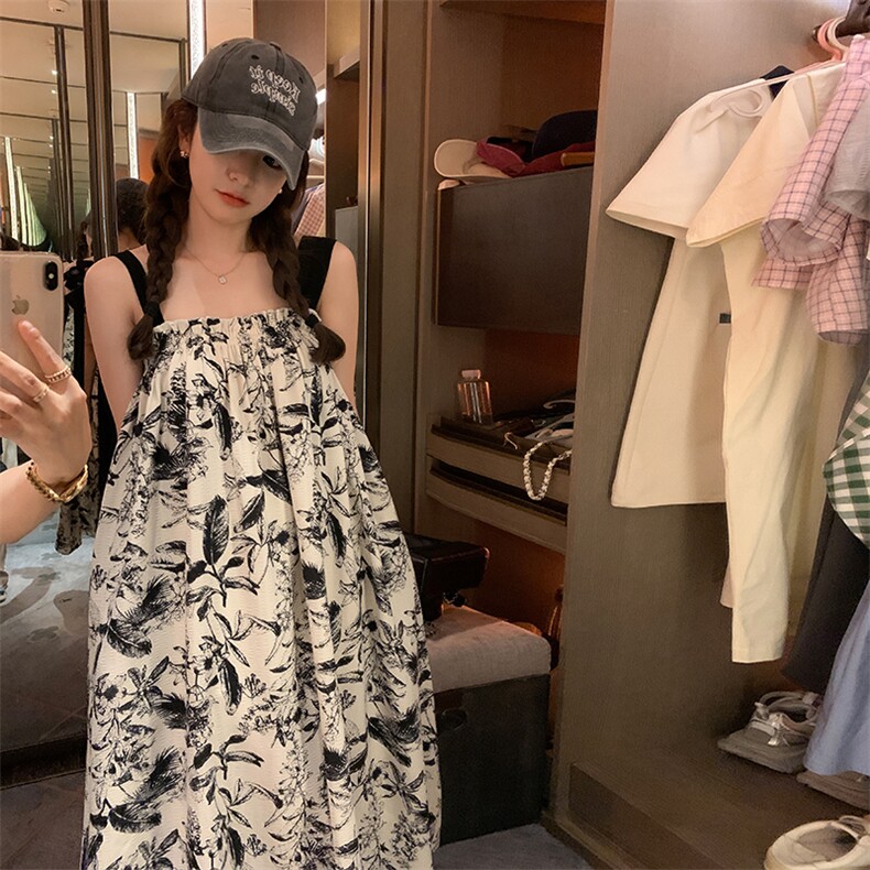 水墨印花复古撞色连衣裙3301P90-K138,女装连衣裙,2C333