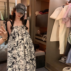水墨印花复古撞色连衣裙3301P90-K138，女装连衣裙，2C333