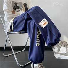 春季新款男生港风新款发泡字母印花宽松卫裤B315-K23464-p50控68，男装休闲裤，电商B315