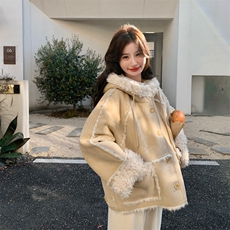 大货冬季连帽皮毛一体外套#609-P215-K318，女装短外套，2C111