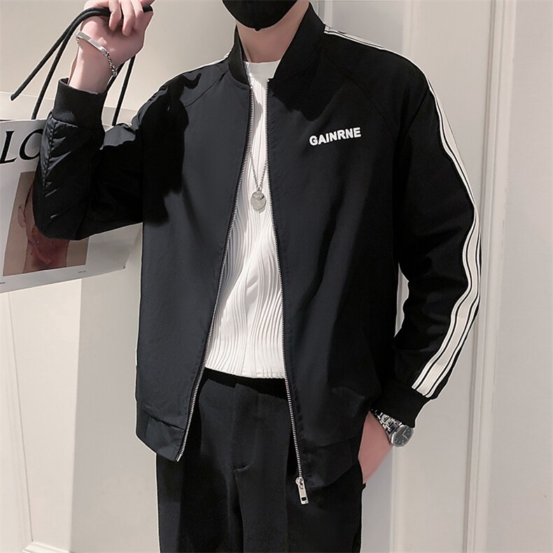 2025新款棒球服外套男春季立领条纹夹克上衣A313-1-901-P105,男装夹克,电商A313-1