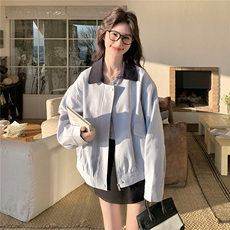 2026春装新款浅蓝色小清新夹克外套可脱卸领子韩版上衣女，女装短外套，时尚风爆