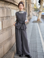 2026春季时尚西装马甲阔腿裤套装女装秋冬通勤气质职业穿搭三件套，女装套装/套裙，众宇琦